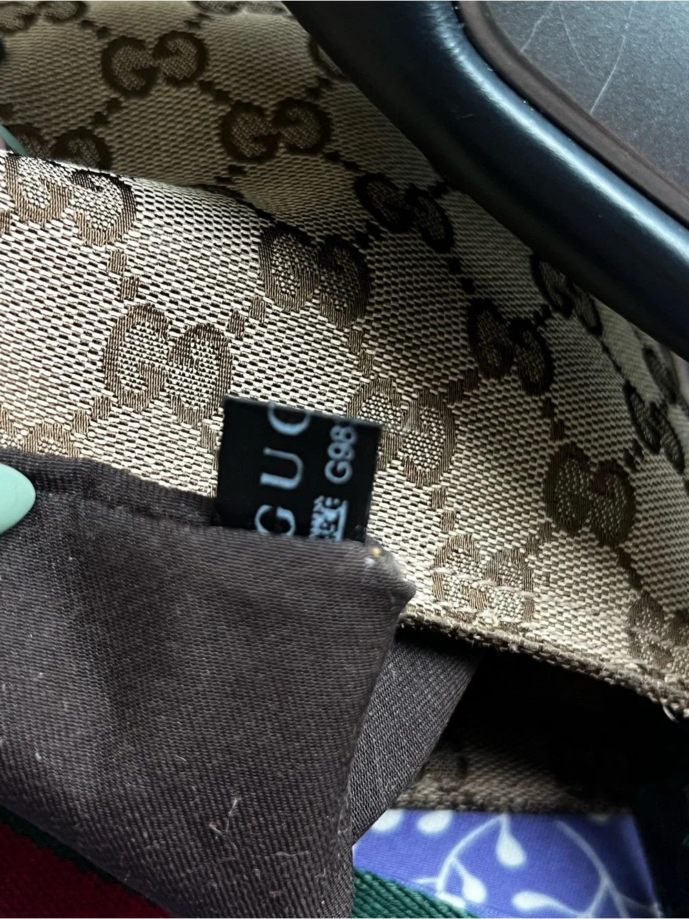 Gucci Beige GG Supreme Crossbody with Green-Red Web Strap